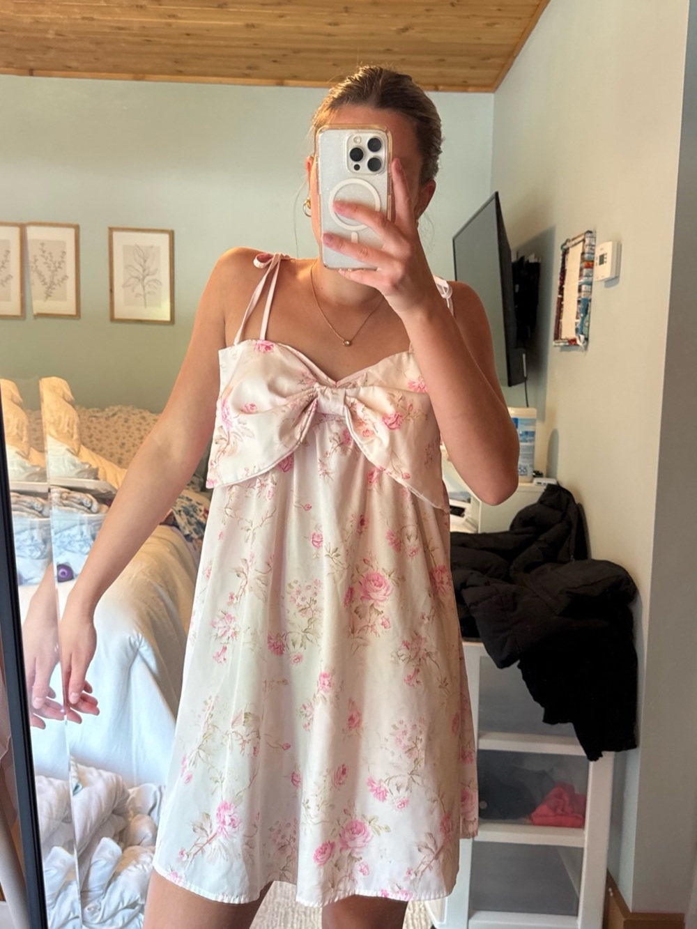 Amazon Floral Tie-Shoulder Slip Dress - Cream & Pink
